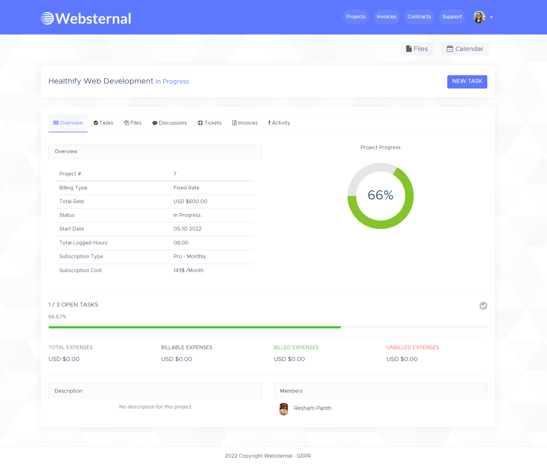 Websternal Customer Portal Dashboard